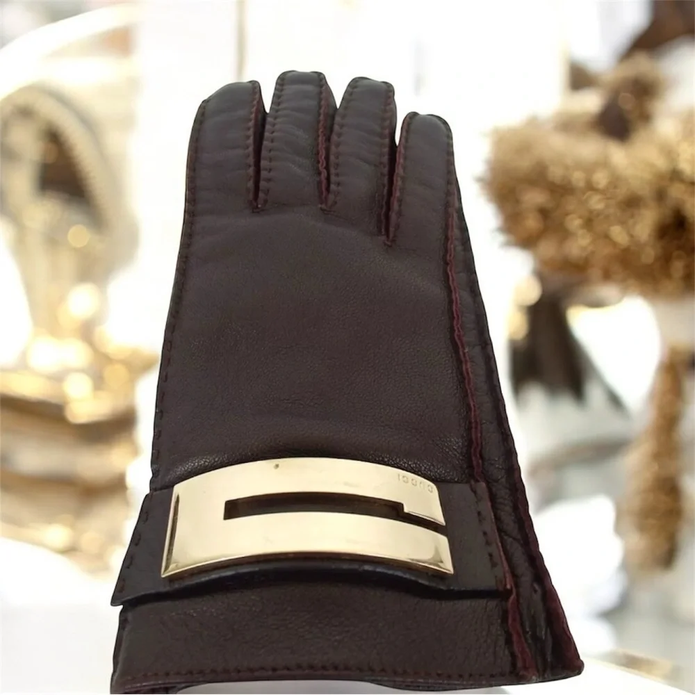 GUCCI Logo Plate Leather Gloves- Size 7 (Small) 😍🔥